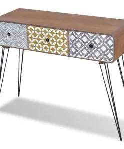vidaXL Console Table with 3 Drawers Brown