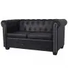 vidaXL Chesterfield 2-Seater Artificial Leather Black