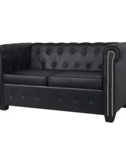 vidaXL Chesterfield 2-Seater Artificial Leather Black