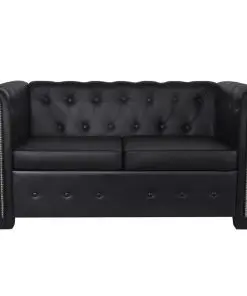 vidaXL Chesterfield 2-Seater Artificial Leather Black