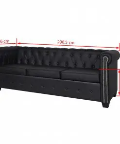 vidaXL Chesterfield 3-Seater Artificial Leather Black