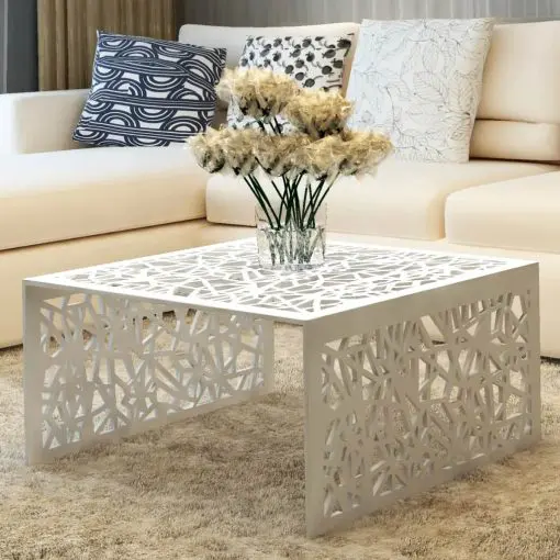 vidaXL Coffee Table Silver Geometric Openwork Design Aluminium