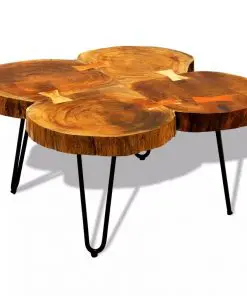 vidaXL Coffee Table 35 cm 4 Trunks Solid Sheesham Wood
