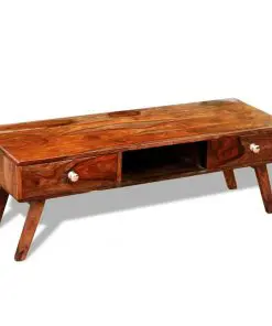 Solid Sheesham Wood TV Cabinet Sideboard 2 Drawers Vintage 40 cm