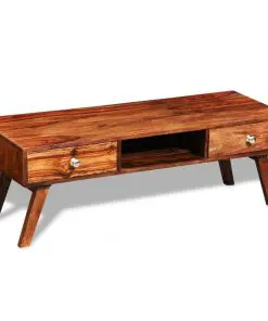 Solid Sheesham Wood TV Cabinet Sideboard 2 Drawers Vintage 40 cm