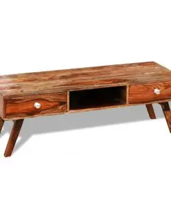 Solid Sheesham Wood TV Cabinet Sideboard 2 Drawers Vintage 40 cm
