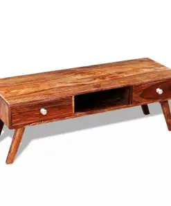 Solid Sheesham Wood TV Cabinet Sideboard 2 Drawers Vintage 40 cm