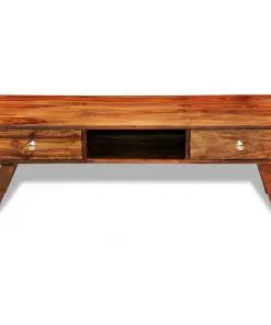 Solid Sheesham Wood TV Cabinet Sideboard 2 Drawers Vintage 40 cm