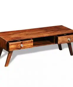 Solid Sheesham Wood TV Cabinet Sideboard 2 Drawers Vintage 40 cm