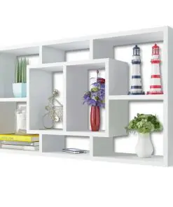 Floating Wall Display Shelf 8 Compartments White