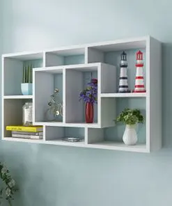 Floating Wall Display Shelf 8 Compartments White