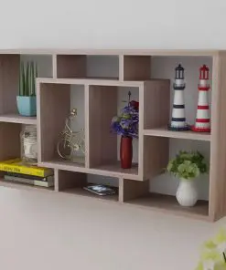 Floating Wall Display Shelf 8 Compartments Oak Colour