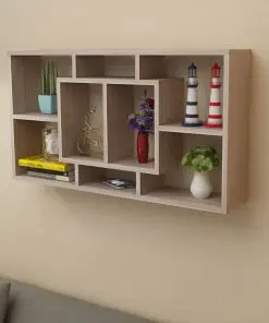 Floating Wall Display Shelf 8 Compartments Oak Colour