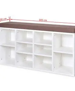 Shoe Storage Bench 10 Compartments White