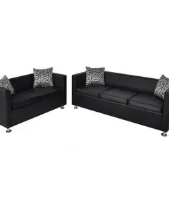 vidaXL Sofa Set Artificial Leather 3-Seater and 2-Seater Black