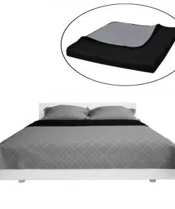 vidaXL Double-sided Quilted Bedspread Black/Grey 220 x 240 cm