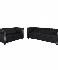 vidaXL Chesterfield 2-Seater and 3-Seater Artificial Leather Black