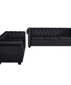vidaXL Chesterfield 2-Seater and 3-Seater Artificial Leather Black