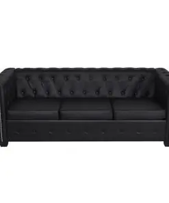 vidaXL Chesterfield 2-Seater and 3-Seater Artificial Leather Black