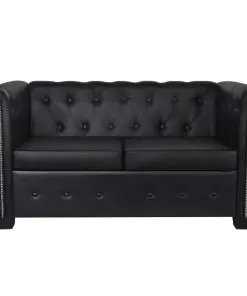 vidaXL Chesterfield 2-Seater and 3-Seater Artificial Leather Black