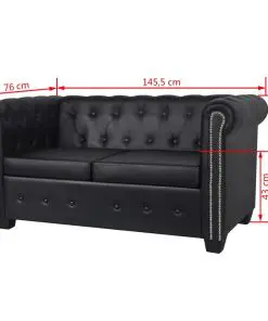vidaXL Chesterfield 2-Seater and 3-Seater Artificial Leather Black