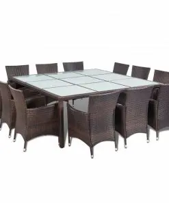 vidaXL 13 Piece Outdoor Dining Set with Cushions Poly Rattan Brown