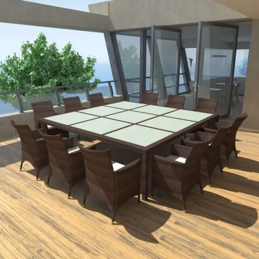 vidaXL 13 Piece Outdoor Dining Set with Cushions Poly Rattan Brown