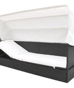 vidaXL Outdoor Sofa with Canopy Poly Rattan Black