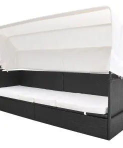 vidaXL Outdoor Sofa with Canopy Poly Rattan Black