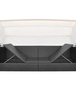 vidaXL Outdoor Sofa with Canopy Poly Rattan Black