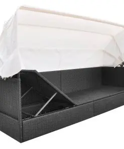 vidaXL Outdoor Sofa with Canopy Poly Rattan Black