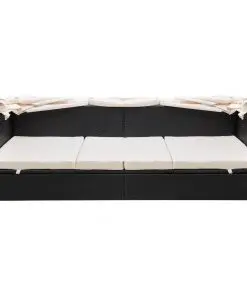 vidaXL Outdoor Sofa with Canopy Poly Rattan Black