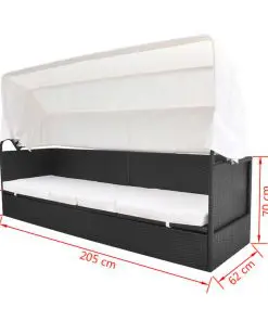 vidaXL Outdoor Sofa with Canopy Poly Rattan Black
