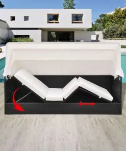 vidaXL Outdoor Sofa with Canopy Poly Rattan Black