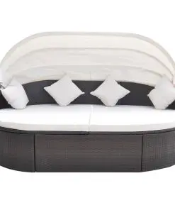 vidaXL Outdoor Lounge Bed with Canopy Poly Rattan Brown