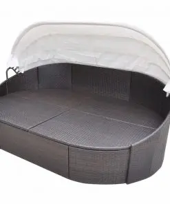 vidaXL Outdoor Lounge Bed with Canopy Poly Rattan Brown