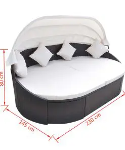 vidaXL Outdoor Lounge Bed with Canopy Poly Rattan Brown