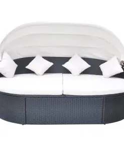 vidaXL Outdoor Lounge Bed with Canopy Poly Rattan Black