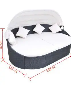 vidaXL Outdoor Lounge Bed with Canopy Poly Rattan Black