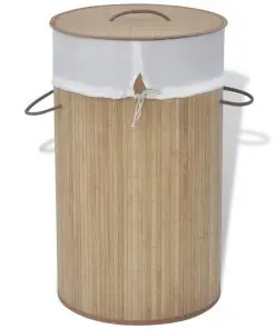 vidaXL Bamboo Laundry Bin Round Natural