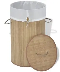 vidaXL Bamboo Laundry Bin Round Natural