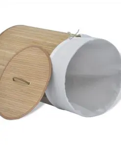 vidaXL Bamboo Laundry Bin Round Natural