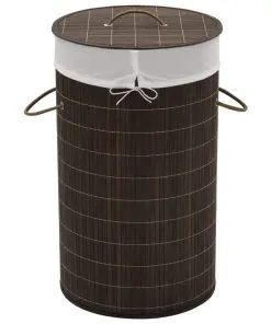 vidaXL Bamboo Laundry Bin Round Dark Brown