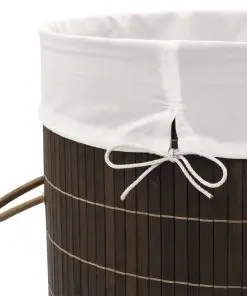 vidaXL Bamboo Laundry Bin Round Dark Brown
