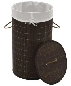 vidaXL Bamboo Laundry Bin Round Dark Brown