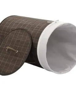 vidaXL Bamboo Laundry Bin Round Dark Brown