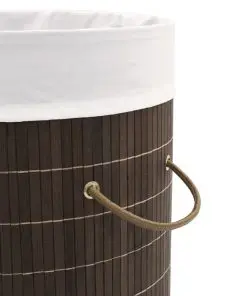 vidaXL Bamboo Laundry Bin Round Dark Brown