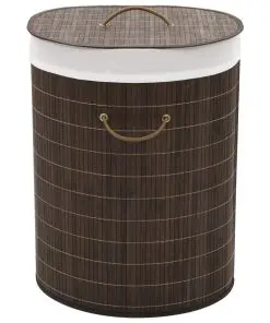 vidaXL Bamboo Laundry Bin Oval Dark Brown