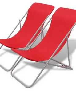 vidaXL Folding Beach Chairs 2 pcs Powder-coated Steel Red