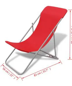 vidaXL Folding Beach Chairs 2 pcs Powder-coated Steel Red